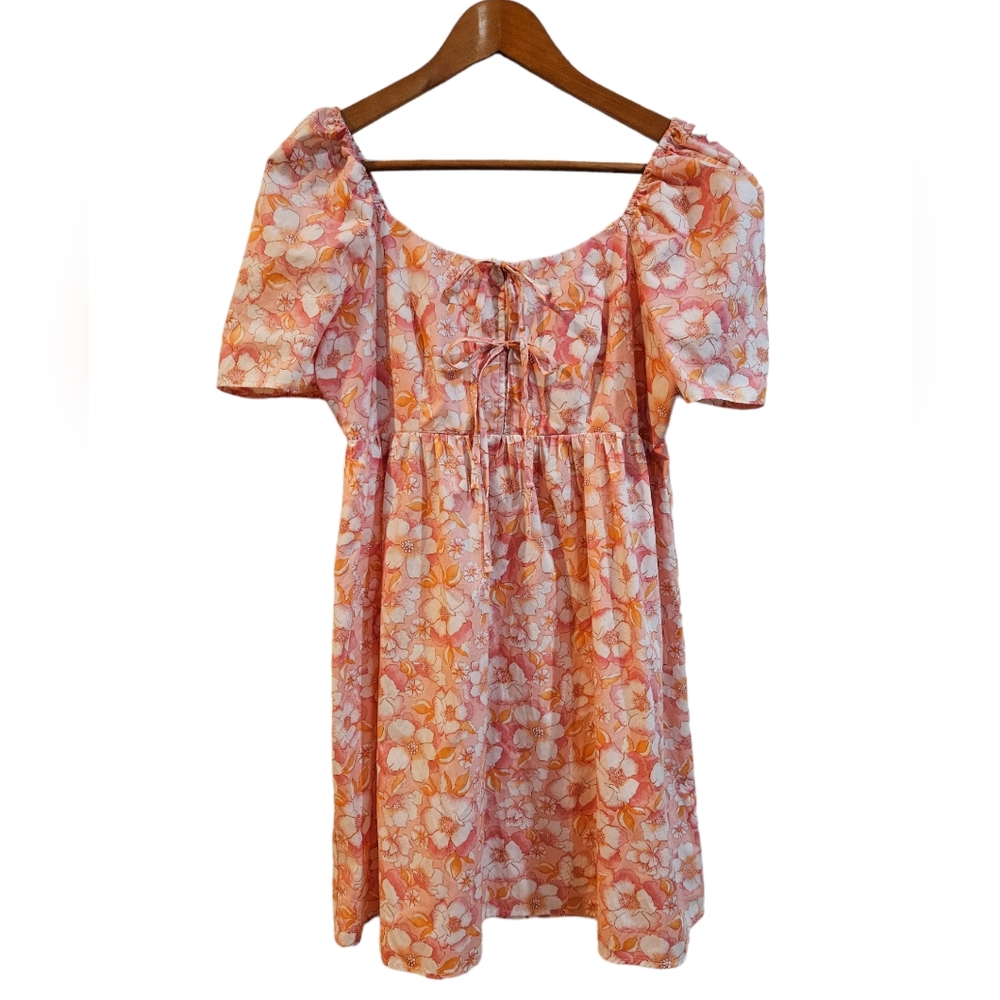 📌3for$10 Copper Key Women's Puff Sleeve Mini Dress Size M Light Pink Floral Zip
